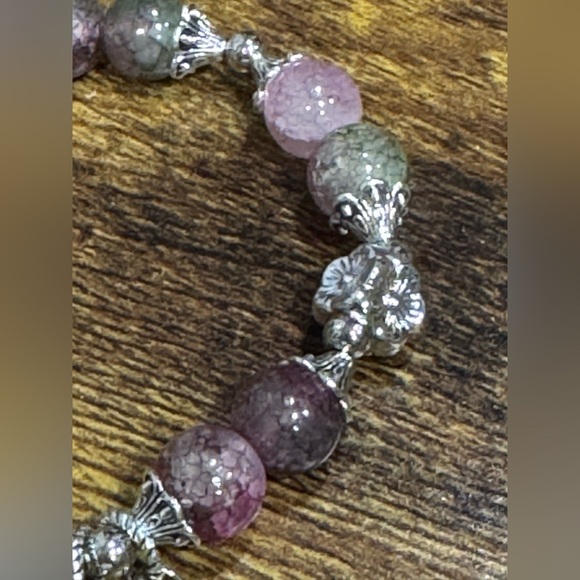 Silver and Purple Beaded Charm Bracelet - Picture 3 of 3